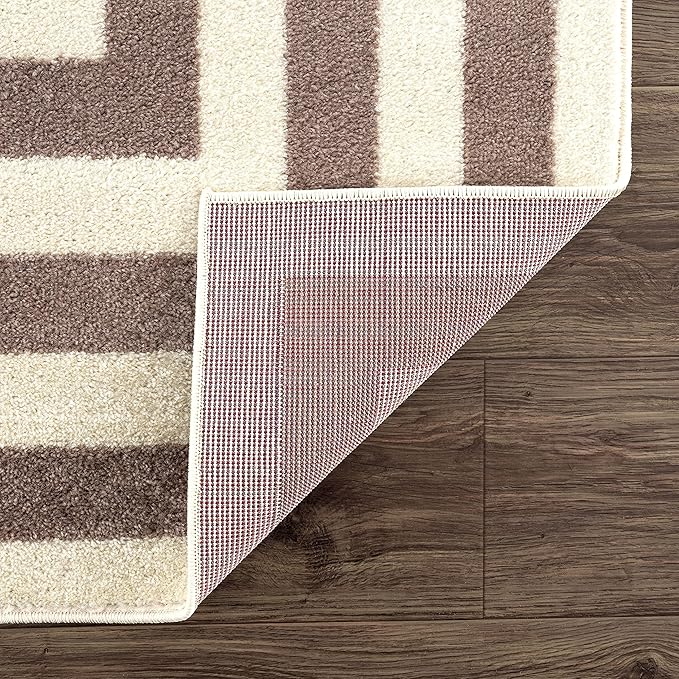 Abani Contemporary Beige & Ivory 7'9" x 10'2" Area Rug, Contrasting Geometric Modern Stripe Symmetrical Living Room Carpet Rugs