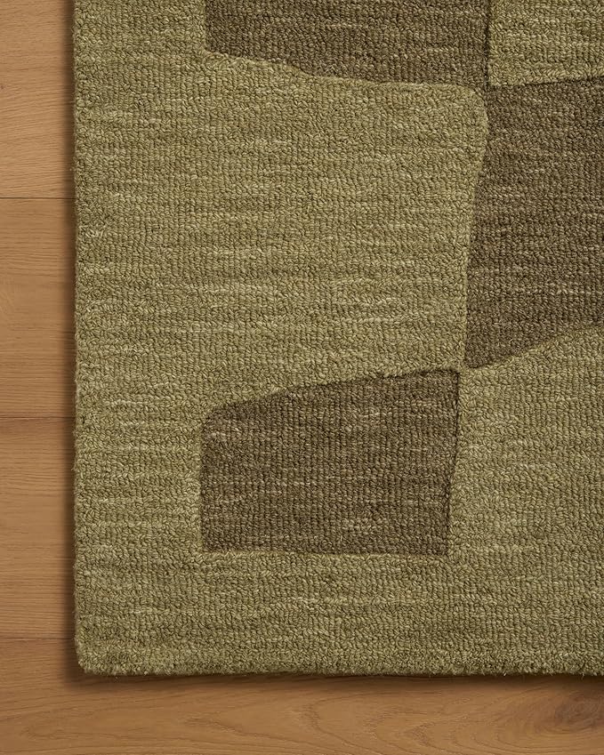 Loloi Leanne Ford Craven Collection CVN-03 Green/Olive 2'-6" x 9'-9" Runner Rug Checkered, Patterned, Neutral, Hallway, Kitchen, Mudroom, and Bathroom