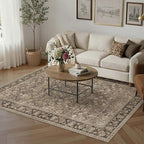 HUGEAR 5x7 Machine Washable Rugs Brown Hallway Area Rug Indoor Accent Rug Floral Mid Pile Carpet Soft Thicker Throw Aesthetic Rug Bedroom Living Room Office Dining Kitchen Laundry Non Slip