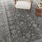 Vintage Area Rug 5x7 Black Washable Living Room Large Carpet Non Slip Bedroom Indoor Office Low Pile Traditional Distressed Retro Accent Rug for Dining Room Bathroom Kitchen