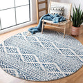 SAFAVIEH Tulum Collection Area Rug - 3' Round, Ivory & Navy, Moroccan Boho Tribal Design, Non-Shedding & Easy to Clean, Ideal for Entryway, Foyer, Accent Space, Bedroom (TUL272D)
