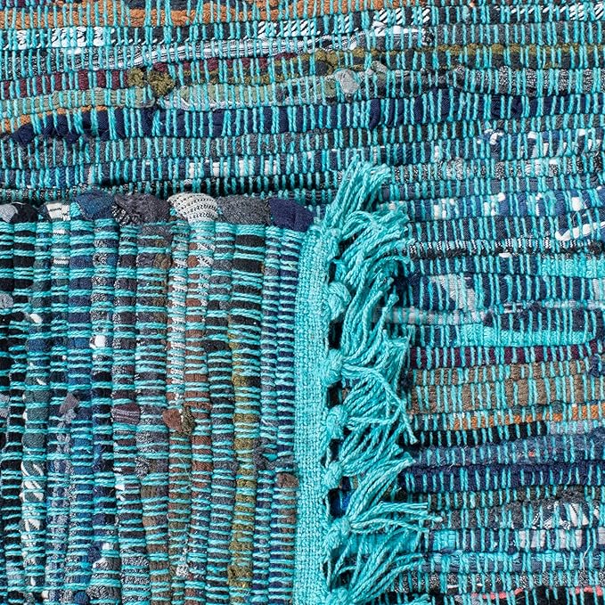 SAFAVIEH Rag Rug Collection Runner Rug - 2'3" x 14', Blue & Multi, Handmade Boho Stripe Cotton, Ideal for High Traffic Areas in Living Room, Bedroom (RAR121B)