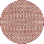 Unique Loom Outdoor Trellis Collection Area Rug - Tribal Trellis (5' 3" Round, Rust Red/ Ivory)