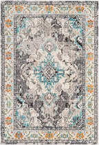 SAFAVIEH Monaco Collection Area Rug - 8' x 10', Grey & Light Blue, Boho Chic Medallion Distressed Design, Non-Shedding & Easy Care, Ideal for High Traffic Areas in Living Room, Bedroom (MNC243G)