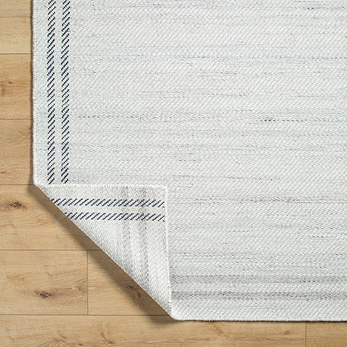 Mark&Day Wool Rugs, 6x9 Janmichael Solid and Border Gray/Ivory Area Rug, Grey Ivory Black Carpet for Living Room, Bedroom or Kitchen (6' x 9')