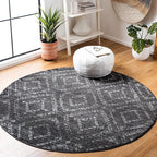SAFAVIEH Adirondack Collection Area Rug - 4' Round, Dark Grey & Grey, Modern Diamond Distressed Design, Non-Shedding & Easy Care, Ideal for High Traffic Areas in Living Room, Bedroom (ADR131F)