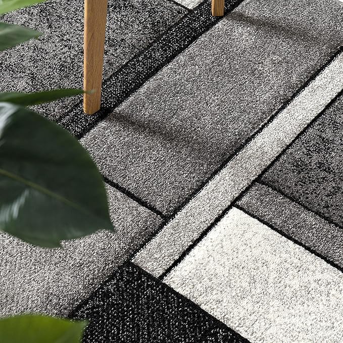 Paco Home Area Rug Modern Geometric Pattern in Grey White, Size: 6'7" x 9'6"