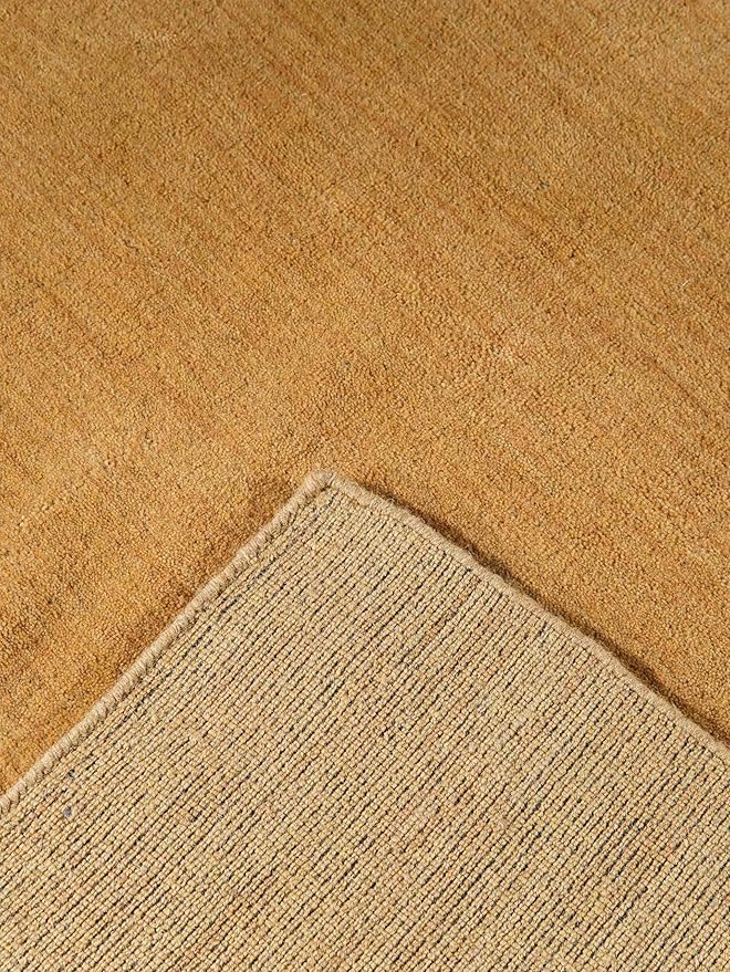 Hand Knotted Loom Wool ECO-Friendly Area Rugs - 8'x8', Square, Gold Color, Solid Plain Design, High Pile Thick Handmade Anti Skid Area Rugs for Living Room, Bed Room (L00111)
