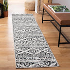 SAFAVIEH Tulum Collection Runner Rug - 2' x 19', Ivory & Black, Moroccan Boho Tribal Design, Non-Shedding & Easy to Clean, Ideal for Living Room, Hallway, Foyer, Bedroom (TUL272B)