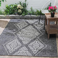 FH Home Flat Woven Outdoor Rug - Waterproof, Easy to Clean, Stain Resistant - Premium Polypropylene Yarn - Boho Moroccan - Large Patio, Deck, Sunroom - Ariana - Charcoal - 5ft 2in x 7ft 6in