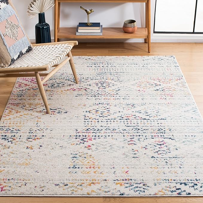 SAFAVIEH Area Rug 3x5 - Tulum Collection - Ivory & Blue, Moroccan Boho Tribal Design, Non-Shedding & Easy to Clean, Ideal for Entryway, Foyer, Accent Space, Bedroom (TUL272C)
