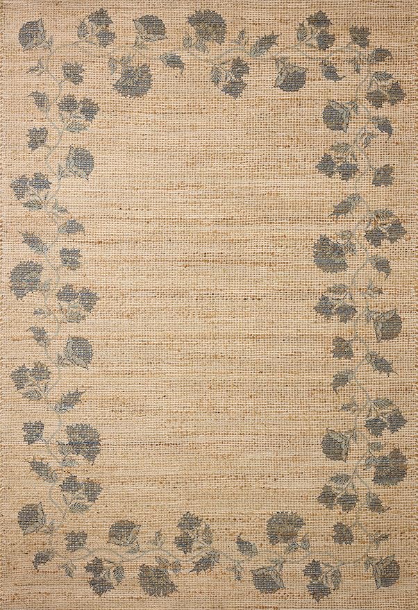 Loloi Chris Loves Julia Rue Collection RUE-05 Natural/Denim 8'-6" x 11'-6" Area Rug Jute Neutral Floral Living Room Bedroom Rug