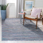 SAFAVIEH Rag Rug Collection Area Rug - 4' Square, Purple & Multi, Handmade Boho Stripe Cotton, Ideal for High Traffic Areas in Living Room, Bedroom (RAR121D)