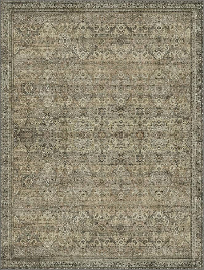 9x12 Area Rug Machine Washable Boho Rug for Living Room,Ultra-Thin Low Pile Carpet,Lightweight Indoor Printed Rug,Non Slip Floral Area Rug for Bedroom, Dining Room, Home Office,Sage