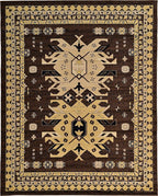 Unique Loom Taftan Collection Border Geometric Tribal Inspired Design Area Rug (8' 0 x 10' 0 Rectangular, Brown/ Tan)
