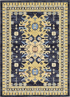 Unique Loom Taftan Collection Border Geometric Tribal Inspired Design Area Rug (7' 0 x 10' 0 Rectangular, Navy Blue/ Gold)