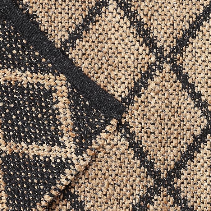 REDEARTH · Jute Cotton Area Rug, Sustainable Handwoven, Non-Shedding, Soft & Durable – Reversible, Neutral Tones for Home Décor in Living Room, Dining Room, Bedroom (Sierra Loom Black, 2'x6')