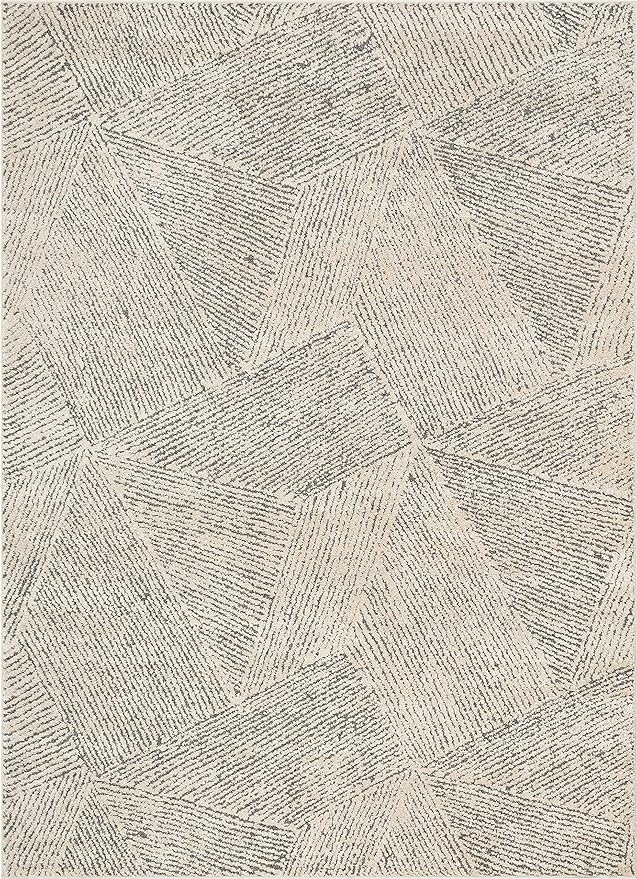 Well Woven Ezio Beige Tribal Geometric Distressed High-Lo Pile Area Rug 5x7 (5'3" x 7'3")