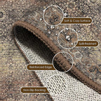 Washable Area Rug 5' x 7' Vintage Traditional Persian Mat - Foldable Distressed Non-Slip Machine Washable Carpet for Living Room Bedroom Kitchen Home Decor - Umber and Slate