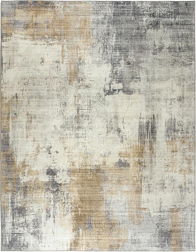 ReaLife Rugs Machine Washable Area Rug - Living Room Bedroom Bathroom Kitchen Entryway Office - Padded Low Pile Stain Resistant Premium - Modern Abstract Contemporary - Quinn - Beige 6' x 8'