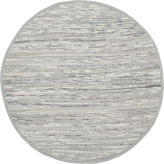 SAFAVIEH Rag Rug Collection 10' Round Grey RAR121A Handmade Boho Stripe Cotton Area Rug