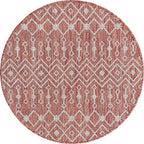 Unique Loom Outdoor Trellis Collection Area Rug - Tribal Trellis (3' 3" Round, Rust Red/ Ivory)