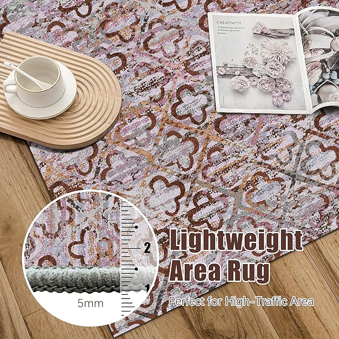 RUGSURE Washable Area Rugs, 8' x 10' - 1/6 Thick - Stain & Water Resistant Non-Slip - Perfect Resistant Rug for Living Room, Bedroom, Nursery, Pet & Child Friendly, Vibrant Colors Rugs, Purple