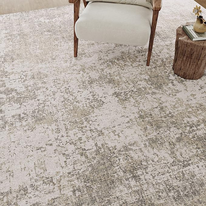 Modern Abstract Beige Gray Area Rug 4x6 Entryway Machine Washable Office Carpet Kitchen Door Mat Indoor Accent Throw Low Pile Non Slip Distressed Living Dining Laundry Room Bedroom