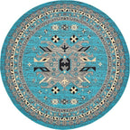 Unique Loom Taftan Collection Border Geometric Tribal Inspired Design Area Rug (8' 0 x 8' 0 Round, Turquoise/ Gray)
