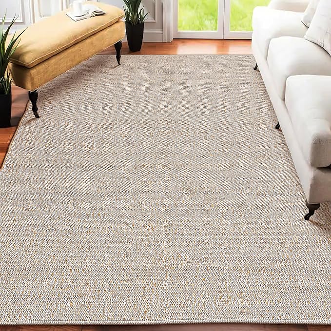 Hand Woven Jute Cotton Area Rug 5'x8' ft Rectangle Natural Farmhouse Rug for Living Room, Bedroom Kitchen - Rustic Vintage Bohemian Eco-Friendly Carpet Home Décor 60"x96" Natural