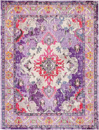 SAFAVIEH Monaco Collection Area Rug - 8' x 10', Violet & Fuchsia, Boho Chic Medallion Distressed Design, Non-Shedding & Easy Care, Ideal for High Traffic Areas in Living Room, Bedroom (MNC243P)