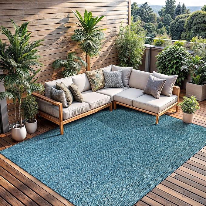 CAMILSON Outdoor Rug 8x10 Modern Area Rugs for Indoor and Outdoor Patios and Porches - Waterproof, Washable, Non-Shedding, Easy-to-Clean Outside Carpet (8 x 10, Solid - Aqua)