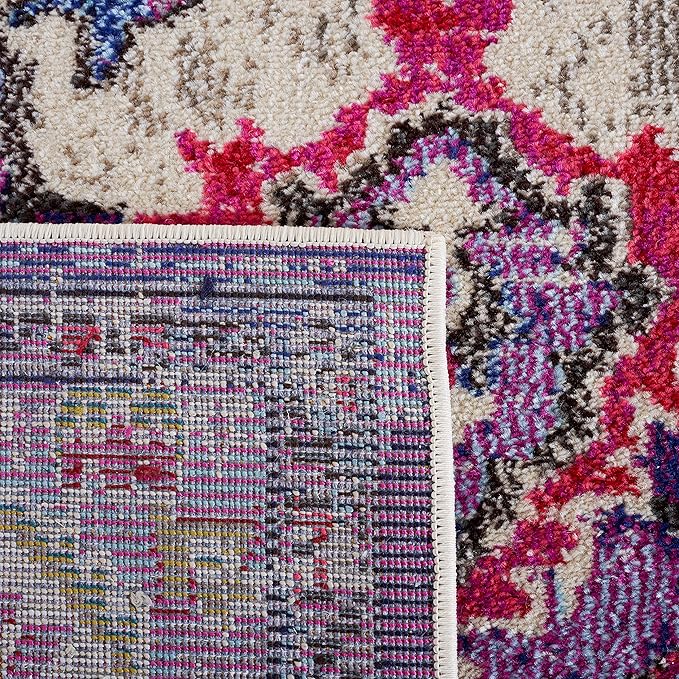 SAFAVIEH Monaco Collection Accent Rug - 4' x 5'7", Violet & Fuchsia, Medallion Distressed Design, Non-Shedding & Easy Care, Ideal for High Traffic Areas in Entryway, Living Room, Bedroom (MNC243P)