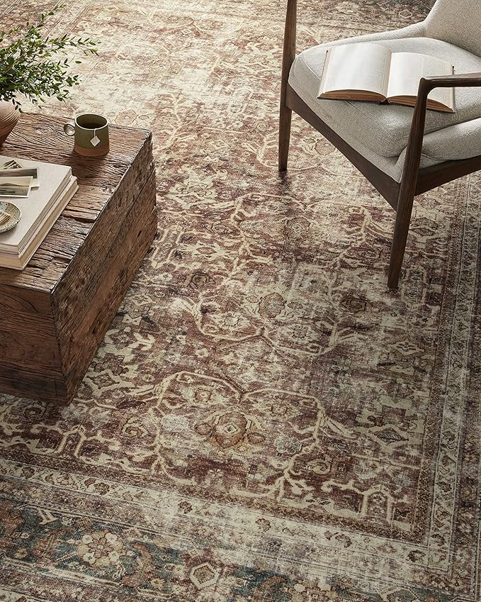 Loloi Magnolia Home by Joanna Gaines Sinclair Collection SIN-01 Rust/Lagoon 7'-6" x 9'-6", .25" Pile Height, Machine Washable, Area Rug