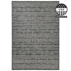 FH Home Flat Woven Outdoor Rug - Waterproof, Easy to Clean, Stain Resistant - Premium Polypropylene Yarn - Striped Boho - Patio, Porch, Deck, Balcony - Amman - Charcoal - 5ft 2in x 7ft 6in