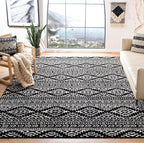 SAFAVIEH Area Rug 8x10 - Tulum Collection - Large - Black & Ivory, Moroccan Boho Tribal Design, Non-Shedding & Easy to Clean, Ideal for Living Room, Bedroom, Dining Space (TUL272Z)