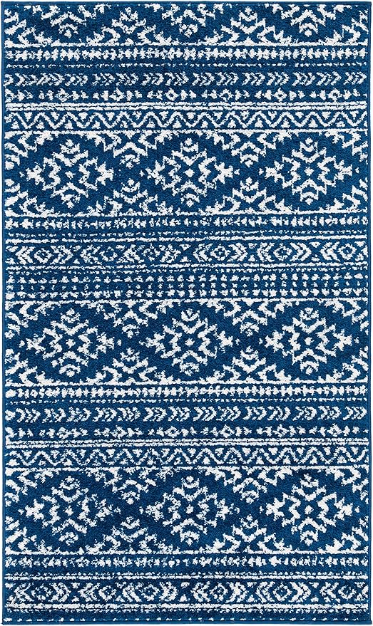 SAFAVIEH Tulum Collection Accent Rug - 2' x 4', Navy & Ivory, Moroccan Boho Tribal Design, Non-Shedding & Easy to Clean, Ideal for Front Door, Kitchen, Entryway, Foyer (TUL272N)