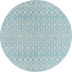 Unique Loom Outdoor Trellis Collection Area Rug - Tribal Trellis (7' 10" Round, Aqua/ Ivory)