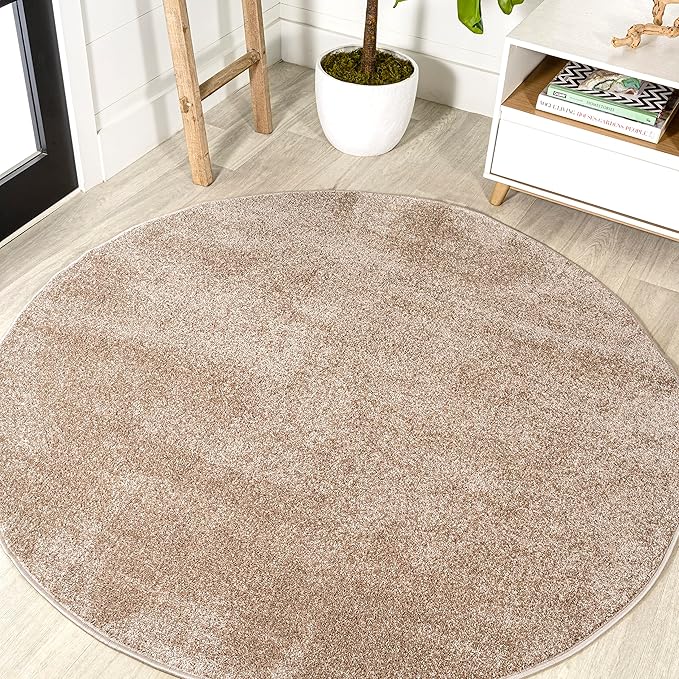 Eyely UES100G-6R Supersoft Haze Solid Low-Pile Indoor Area Rug, Coastal, Bohemian, Minimalist, Classic, Casual for Bedroom,Kitchen,Living Room,Non Shedding,Easy-Washing, Beige, 6' Round