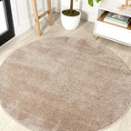 Eyely UES100G-8R Supersoft Haze Solid Low-Pile Indoor Area Rug, Coastal, Bohemian, Minimalist, Classic, Casual for Bedroom,Kitchen,Living Room,Non Shedding,Easy-Washing, Beige, 8' Round