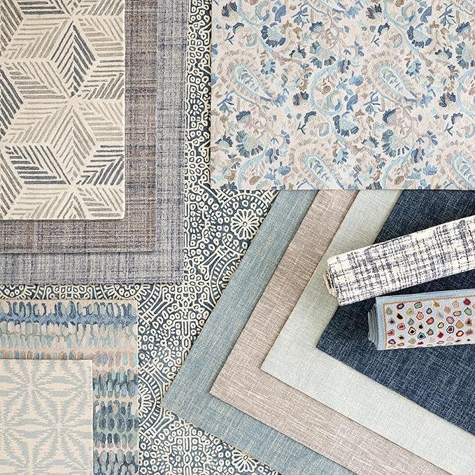 Dash & Albert Crosshatch Sky Hand Micro Hooked Wool Rug, 7.5 X 9.5 Feet, Blue Solid Pattern