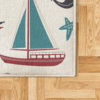 Ambesonne Nautical Decorative Rug, Pastel Colored Composition of Lighthouse Sailboat Fish Shells Octopus, Quality Carpet for Bedroom Dorm and Living Room, 2' 2" x 3' 7", Raspberry and Dark Blue