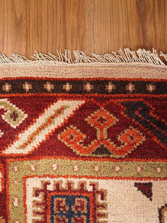 Hand Knotted Wool & Silk ECO-Friendly Oriental Area Rugs - 6'x9', Rectangle Shape, Cream Burgundy Color, Classic Oriental Traditional, Medium Pile Handmade Area Rugs (AF0102)