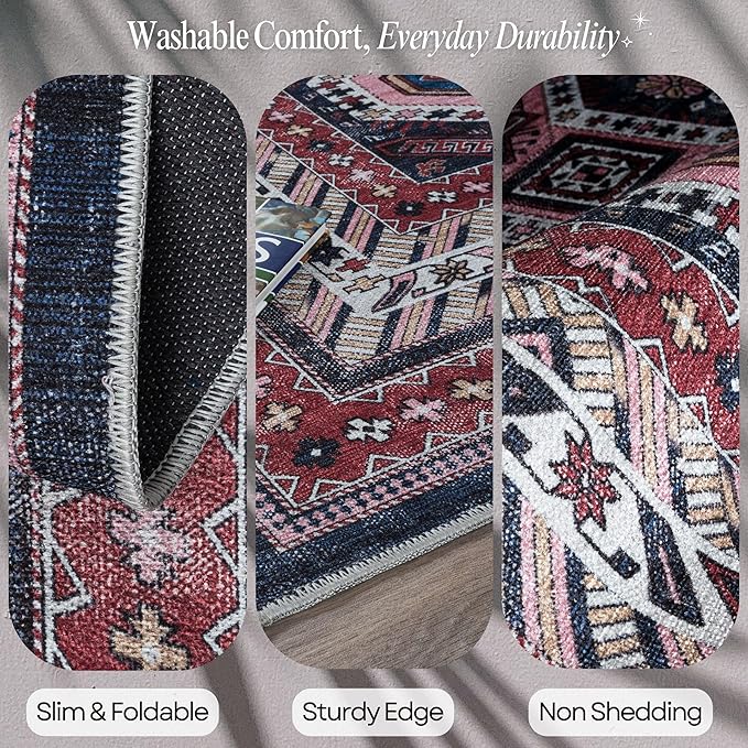Fame Rugs Turkish Rug. Washable Vintage Oriental Antique Inspired Traditional Doormat Small Modern Area Rugs Luxury Entryway Entry Bedroom Bathroom Kitchen (400RN, 2'5 x 5')