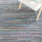 SAFAVIEH Rag Rug Collection Area Rug - 8' x 10', Aqua & Multi, Handmade Boho Stripe Cotton, Ideal for High Traffic Areas in Living Room, Bedroom (RAR121K)