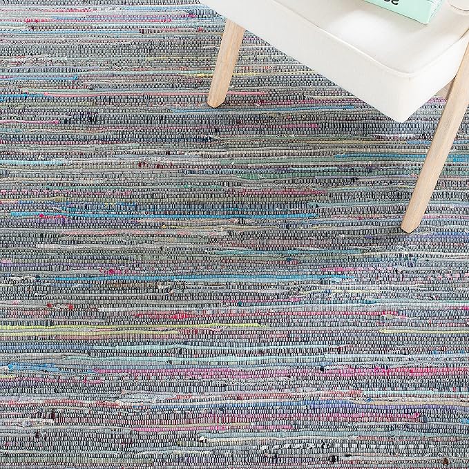 SAFAVIEH Rag Rug Collection Area Rug - 5' x 8', Aqua & Multi, Handmade Boho Stripe Cotton, Ideal for High Traffic Areas in Living Room, Bedroom (RAR121K)