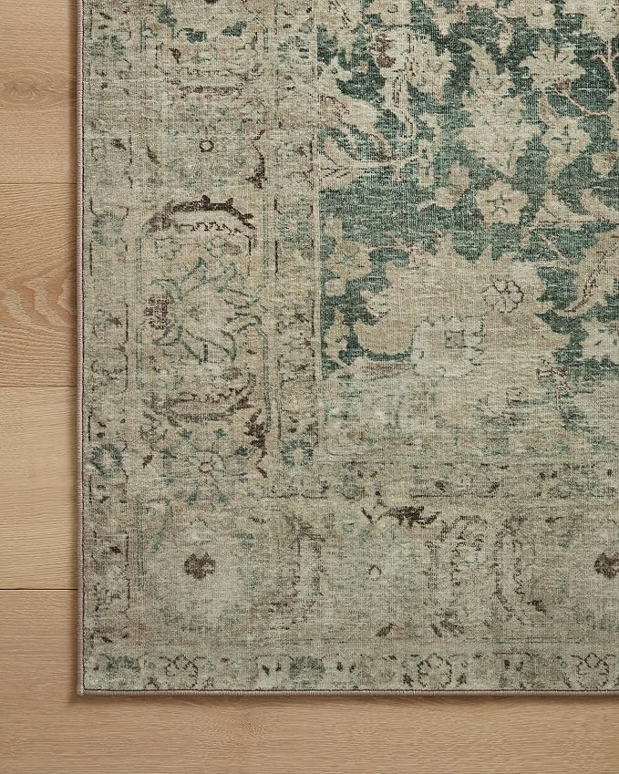 Loloi Magnolia Home by Joanna Gaines Sinclair Collection SIN-05 Jade/Sand 3'-6" x 5'-6", .25" Pile Height, Machine Washable, Accent Rug