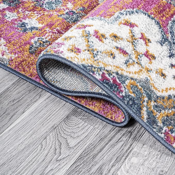 JONATHAN Y Boho Vintage Fuchsia/White Indoor Area Rug, 4x6, Bohemian Flair Medallion, Floral Easy-Cleaning High Traffic for Living Room, Bedroom, Kitchen, Pet-Friendly, Non-Shedding (BMF106C-4)