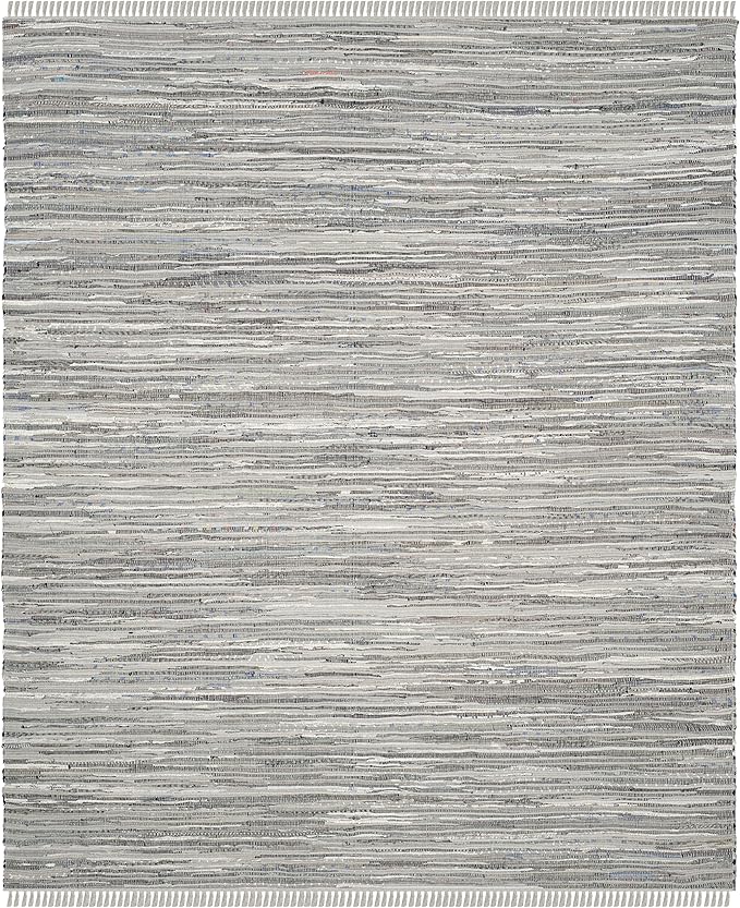 SAFAVIEH Rag Rug Collection Area Rug - 6' x 9', Grey, Handmade Boho Stripe Cotton, Ideal for High Traffic Areas in Living Room, Bedroom (RAR121A)