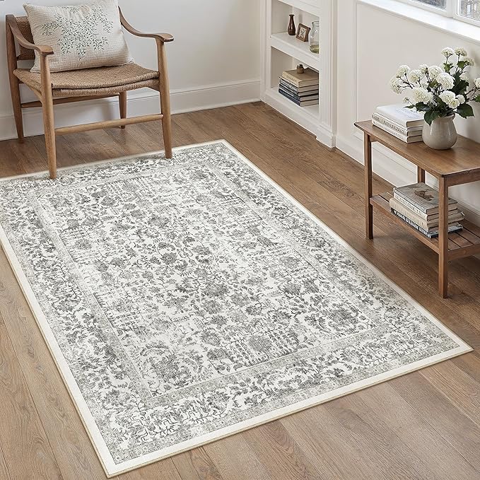 Black Area Rug 3x4 Office Entryway Rug Machine Washable Kitchen Vintage Distressed Non Slip Carpet Indoor Retro Floral Accent Throw Door Mat for Bathroom Bedroom Dining Living Room